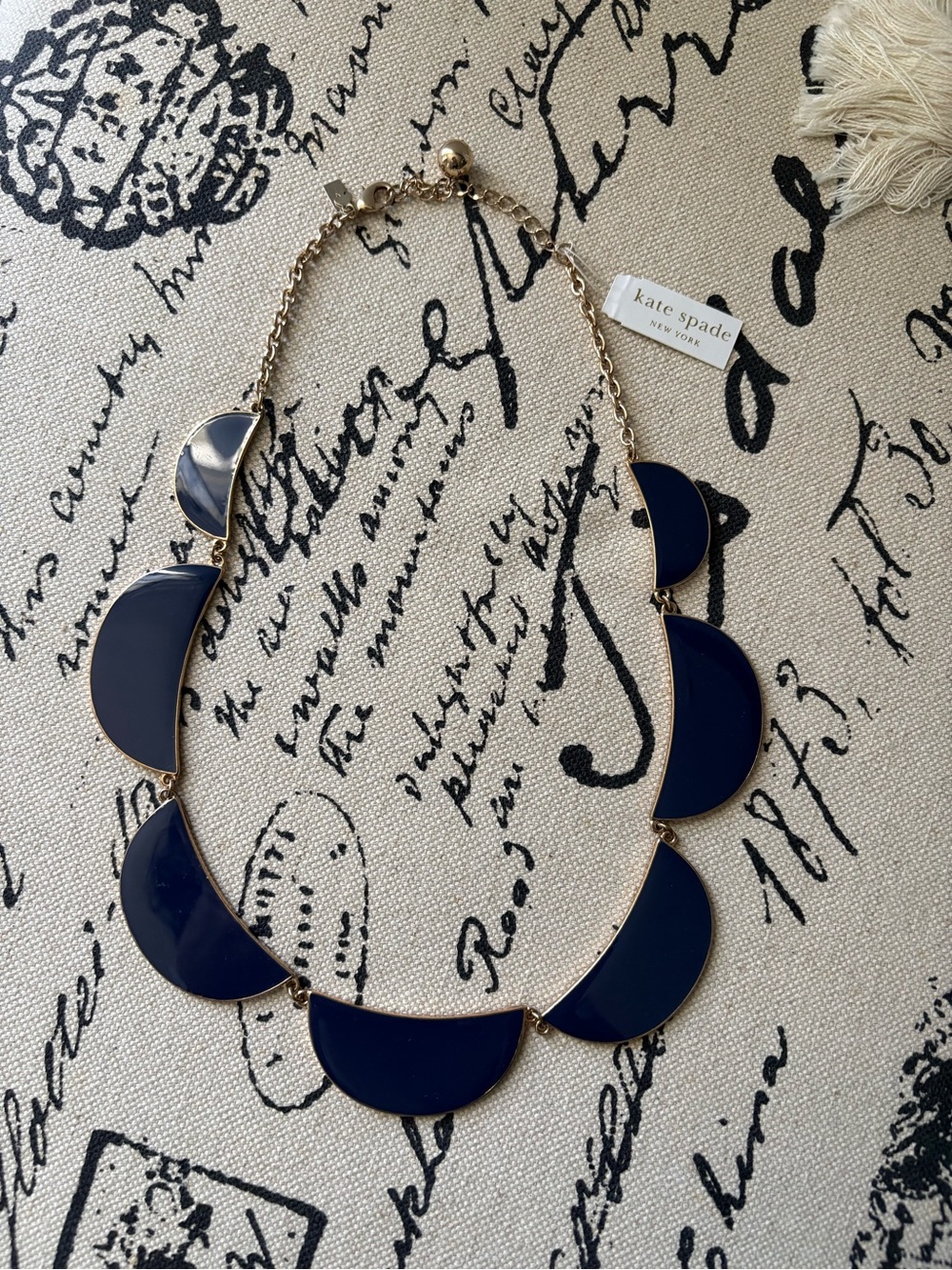 kate spade navy and gold crescent scalloped statement necklace